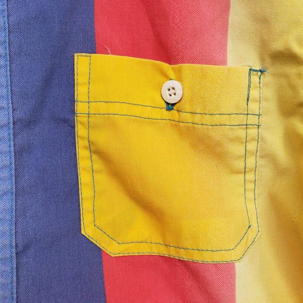Vintage 90s Bugle Boy Button Up Short Sleeve Shirt Multi Color Striped L XL 7x - Picture 5 of 9